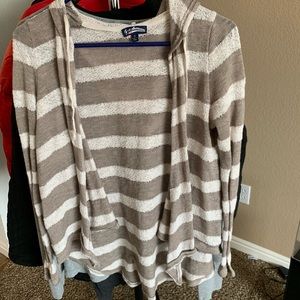 STRIPED CARDIGAN WITH HOOD AND STRINGS